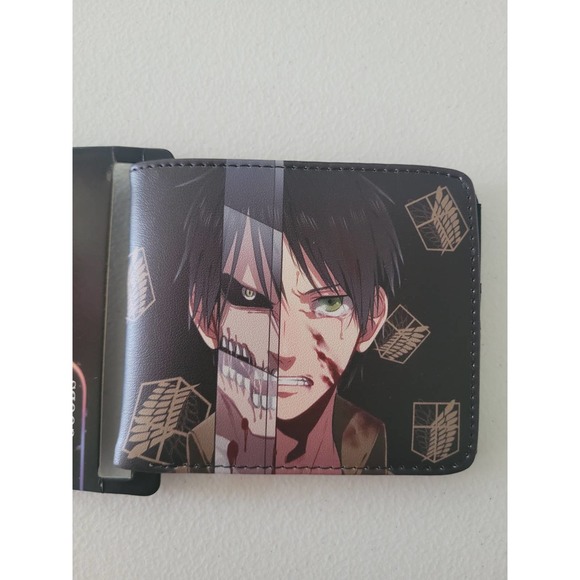Popular Japanese Anime Attack on Titan Levi One Size Leather Purse Black Wallet - Picture 2 of 3